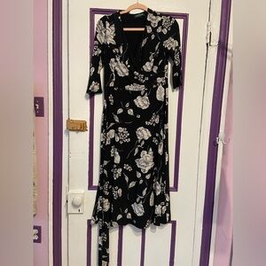 Ralph Lauren Black & White Floral Wrap Maxi Dress - Size 8